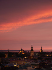Fototapeta premium Tallinn central at sunset under thundercloud