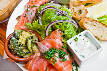 Fresh seafood salad with smoked salmon