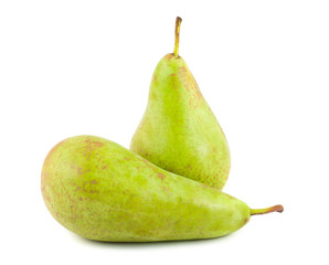 Two green ripe pears