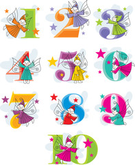 set vector funny cartoon numbers with elves