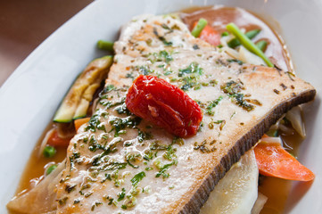 grilled seafood and vegetables-french cuisine dish