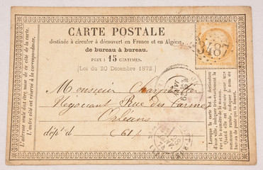 Fototapeta na wymiar Sehr alte Postkarte- Jahr 1879