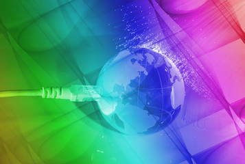 world map technology style against fiber optic background