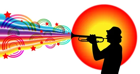 Crédence de cuisine en verre imprimé Groupe de musique Musicien de jazz jouant à la trompette