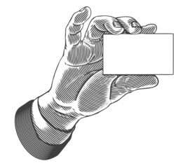 Hand holding a white blank card