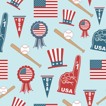 usa seamless pattern vector stars and stripes flag baseball foam finger clipart on blue background wallpaper
