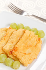 fried mozzarella with grapes