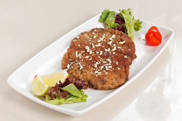 Grilled steak meat with salad