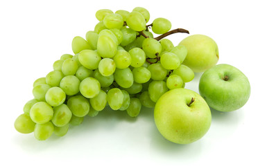 bunch of fresh green grapes isolated on white
