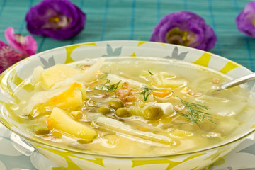 Vegetable soup with green peas