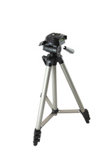 Camera tripod of photographer on white background