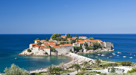 Naklejka na ściany i meble the landscape of Sveti Stefan island-resort, Montenegro