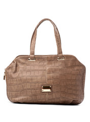 Brown female handbag over white