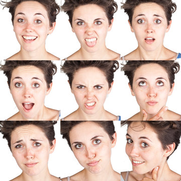 young woman face expressions composite