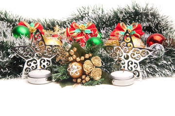 Christmas decorations on white background.