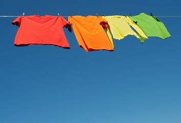 Bright clothes on a laundry line