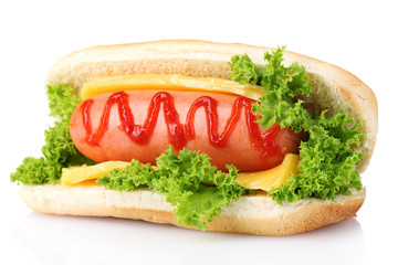 tasty hot dog isolated on white