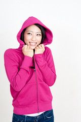 attractive asian woman wearing parka