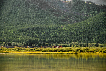 Freight train crossing Banff National Park