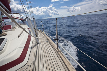 Fototapeta premium sailing boat pictured from on board