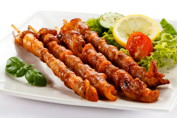 Grilled meat and vegetables