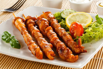 Grilled meat and vegetables