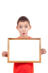 boy holding empty frame