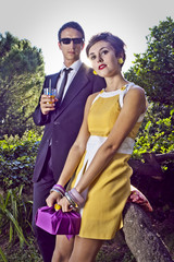 fashion portrait of retro sixties style young couple