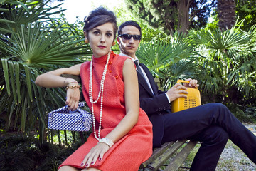 fashion portrait of retro sixties style young couple