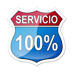 Señal carretera americana con texto SERVICIO 100%