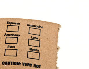 Coffee list on brown paper with white background.