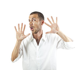 young man crushed on glass