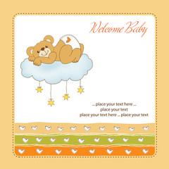 New baby shower card with spoiled teddy bear