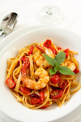 Pasta with tomato and prawn