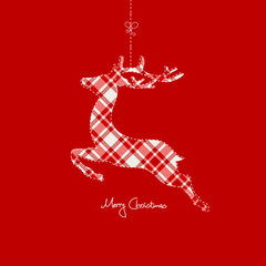 Hanging Reindeer Checked Pattern Red Background