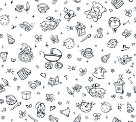 Fototapeta premium Seamless cute pattern of baby stuff.