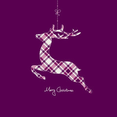 Hanging Reindeer Checked Pattern Purple Background