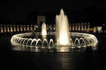 WW II Memorial Fountain at Night