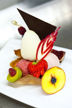 Dessert, glace, cr&egrave;me glac&eacute;e, fruits, sorbets