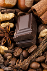 chocolate with coffee beans, spices and nuts