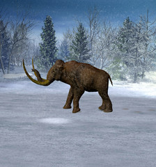 Mammoth in landscape in the ice age.