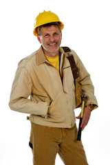 Male construction worker in a hardhat with his tools.