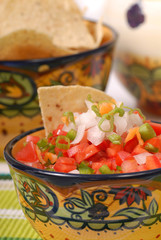 Spicy salsa with tortilla chips