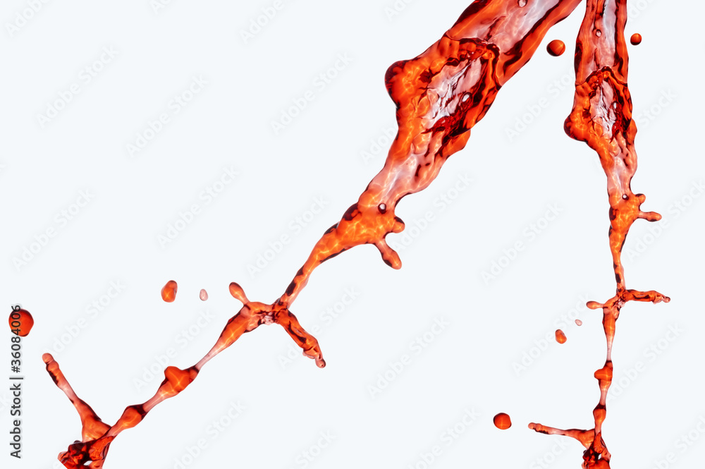 Wall mural red water wave isolated on a white background.