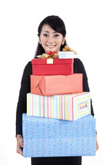 Businesswoman with gift boxes