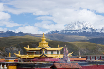 Golden temple with yala snow mountain