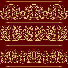 Collection of gold floral seamless border design element