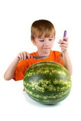 Fototapeta premium Boy cut watermelon