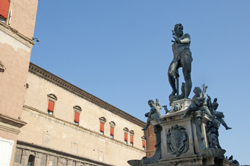 Fototapeta na wymiar Triton Fountain in the Main Square of Bologna Italy