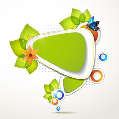 Green banner design with leaf, flower and butterflies